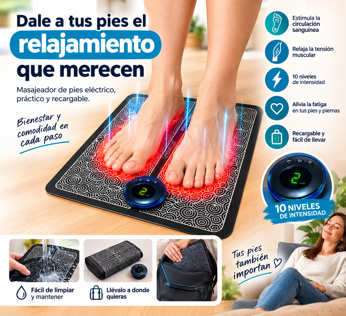 MASAJEADOR DE PIES ELÉCTRICO | DALE A TUS PIES EL DESCANSO QUE MERECEN